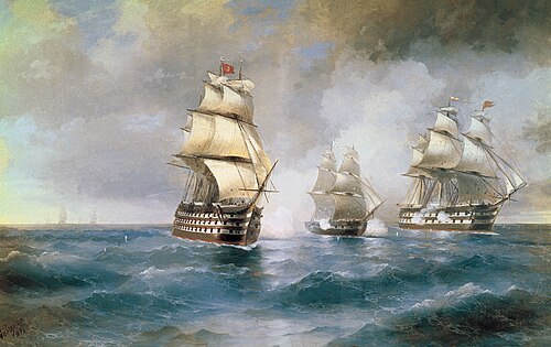 Le Brick « Mercure » attaqué par deux navires turcs, 1892, Ivan Aïvazovski