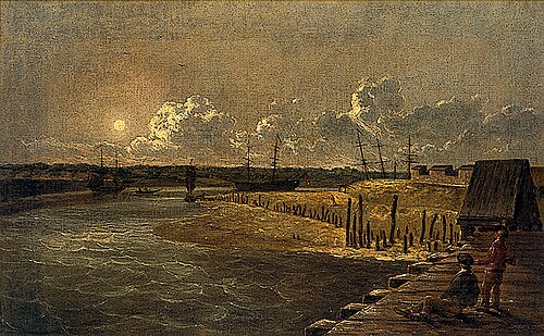 Yarmouth Harbour, Moonlight, 1813, Robert Ladbrooke