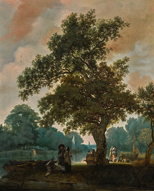 An elegant company by a lake, with Utrecht Cathedral in the distance, 1600, Jacob Esselens