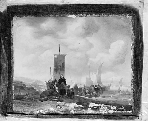 Fishermen on the Beach with their Boats and Catch, 1664, Jacob Esselens