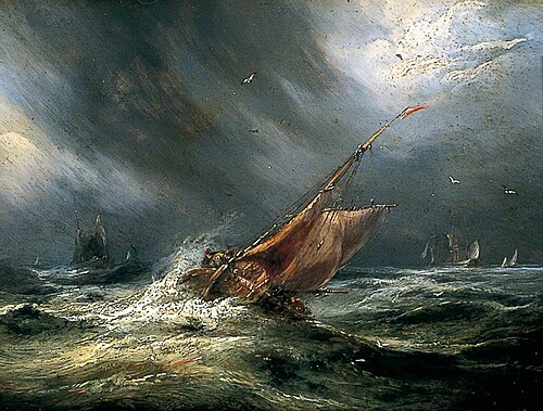 Seascape with Ship in Storm, , John Wilson