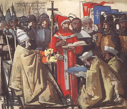 Pope Sylvester II and Abbot Asztrik, 1938, Vilmos Aba-Novák
