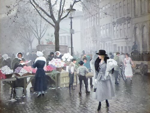 Blomstermarked på Højbro Plads, , Paul Fischer