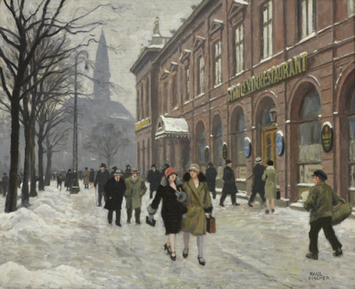Wintry Street Scene in Copenhagen, 1925, Paul Fischer