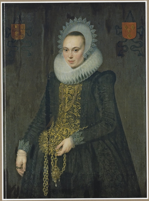 Portrait of Justina van Teylingen (1596-1643). wife of Jonkheer Adriaen de Kies van Wissen, 1616, Cornelis van der Voort