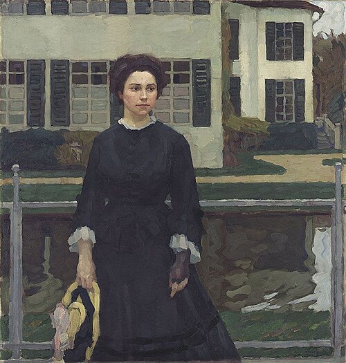 Frieda Blell vor dem Schloss Planegg (Frau Putz im Garten), 1907, Leo Putz