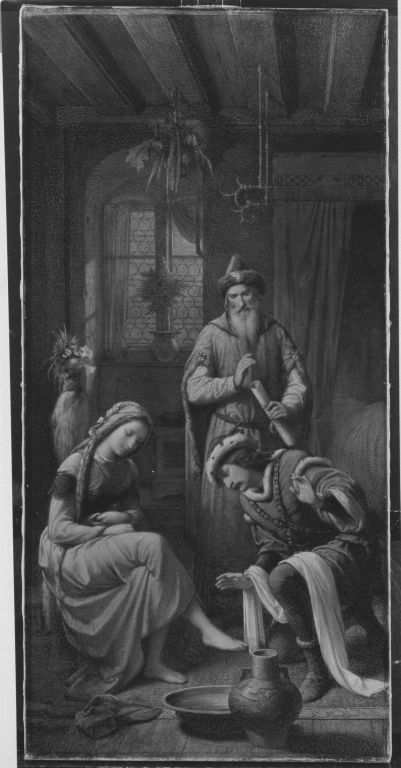 Pippin wäscht Berta die Füße (Triptychon, rechter Flügel), 1876, Leopold Bode