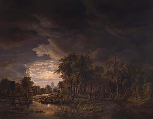 Moonlit Village by a River, , Jacob Abels