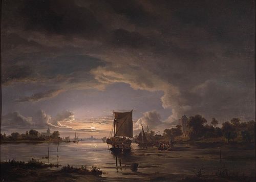 Weids rivierlandschap met zeilboot, , Jacob Abels