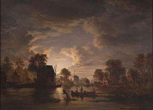 Het binnenhalen der netten bij maanlicht, , Jacob Abels