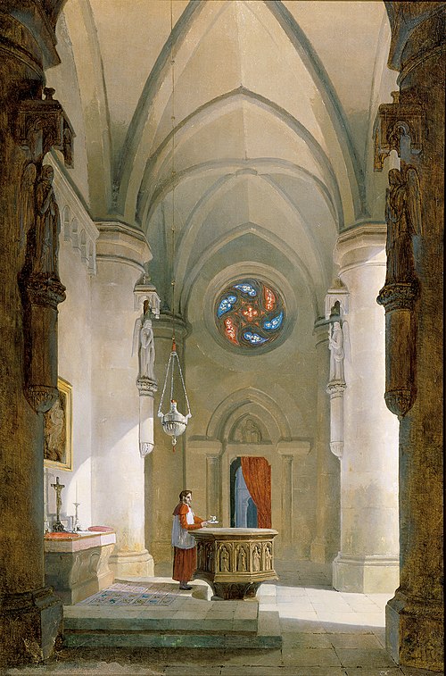 Das Innere einer Taufkapelle, 1838, Leopold Ernst