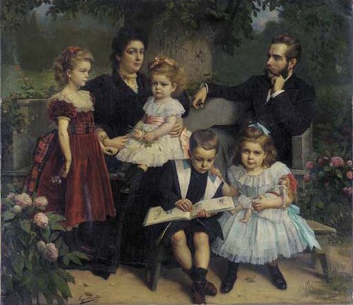 Group portrait of a family in a garden, 1896, Eugène Siberdt