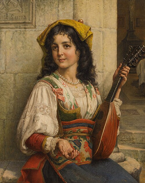 Begging Italian woman with mandolin, 1921, Eugène Siberdt