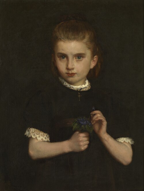 Girl holding a bouquet of violets, 1898, Eugène Siberdt