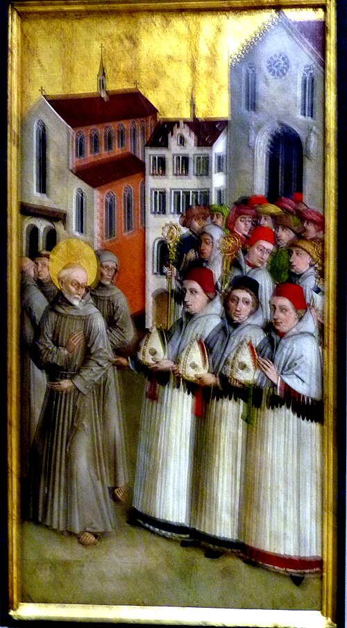 Saint Bernard of Siena rejects the episcopal dignity, 1465, Master of the Wolfgang Altar