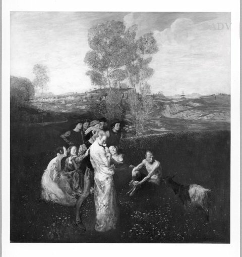 group with satyr and goat in landscape, 1888, Friedrich Stahl