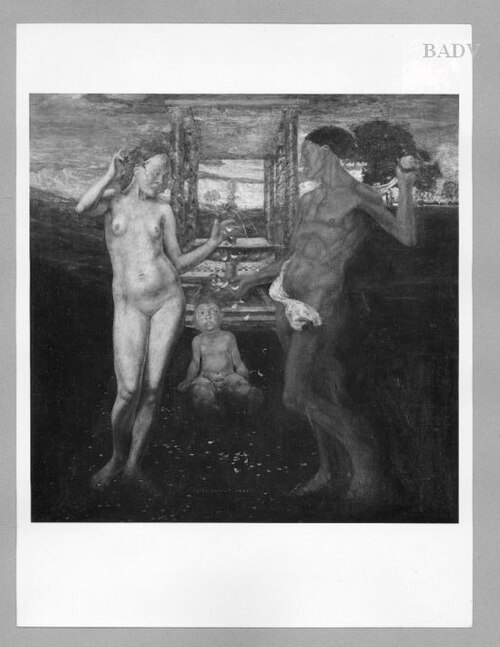 Männlicher und weiblicher Akt mit Amor an einem Brunnen, 1888, Friedrich Stahl