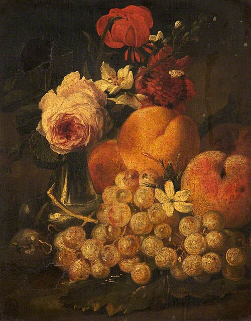 Flowers in a Pewter Vase, Grapes and Peaches, , Abraham Brueghel