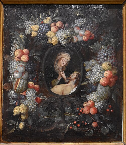 Guirlande de fruits entourant une Pietà, 1700, Abraham Brueghel