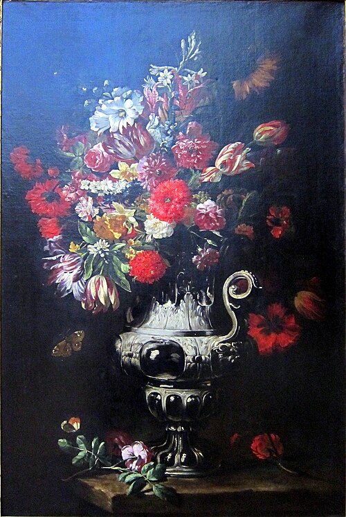 Fleurs dans un grand vase d'orfèvrerie, 1650, Abraham Brueghel