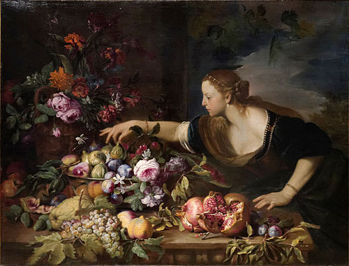 Femme prenant des fruits, 1669, Abraham Brueghel