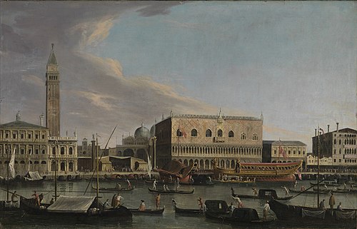 Blick vom Bacino di S.Marco auf den Molo mit Dogenpalast, Piazzetta, Liberia und Zecca, , Canaletto