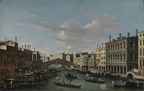 Blick auf den Canale Grande nach Süden zwischen Rio di Salvatore und Rialto Brücke, , Canaletto