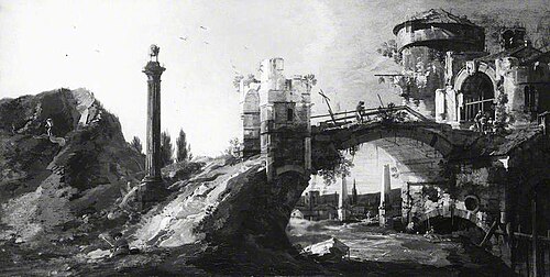Capriccio: Ruined Bridge with Figures, , Canaletto