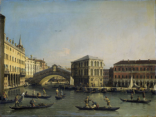 The Grand Canal with the Rialto Bridge and the Fondaco dei Tedeschi, 1730, Canaletto