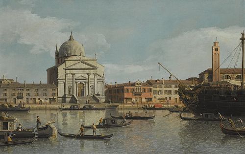Venice, a view of the Churches of the Redentore and San Giacomo, with a moored Man-of-war, Gondolas , 1747, Canaletto