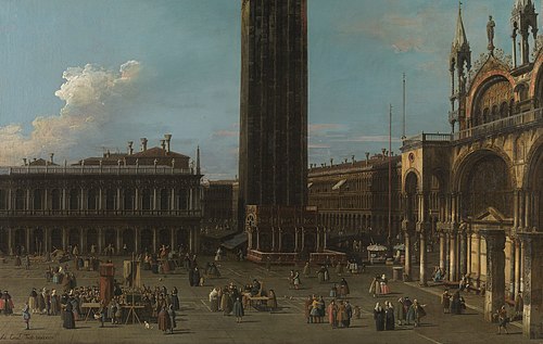 Venice: The Piazza from the Piazzetta with the Campanile and side of San Marco, 1744, Canaletto