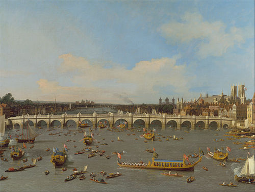 Westminster Bridge, with the Lord Mayor's Procession on the Thames, 1747, Canaletto