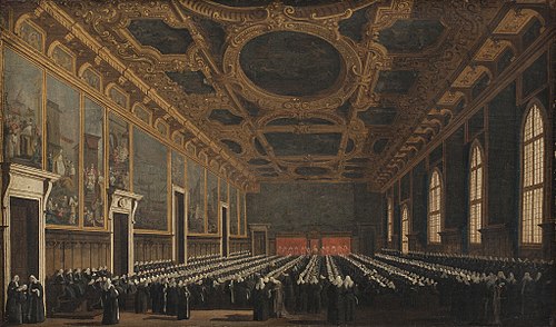 The Doge and Grand Council in Sala del Maggior Consiglio, 1763, Canaletto
