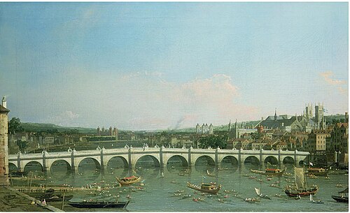 Westminster Bridge from the North with the Lord Mayor's Procession, 1750, Canaletto