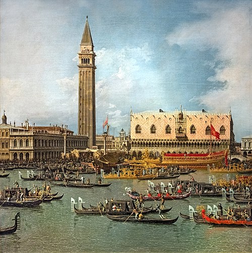 Retour du Bucintoro à l'embarcadère le jour de l'Ascension, 1730, Canaletto