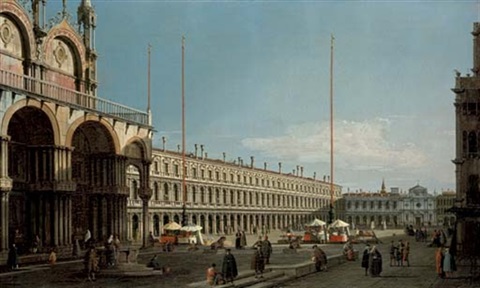The Piazza San Marco, Venice, looking towards the Procuratie Nuove and the Church of San Geminiano f, 1730, Canaletto