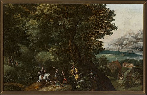 Hunting a wild boar, 1590, Jacob Grimmer