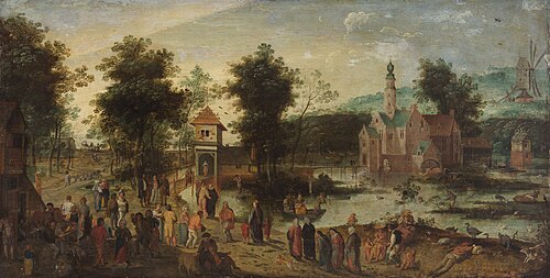 Landscape with castle and tavern, 1583, Jacob Grimmer
