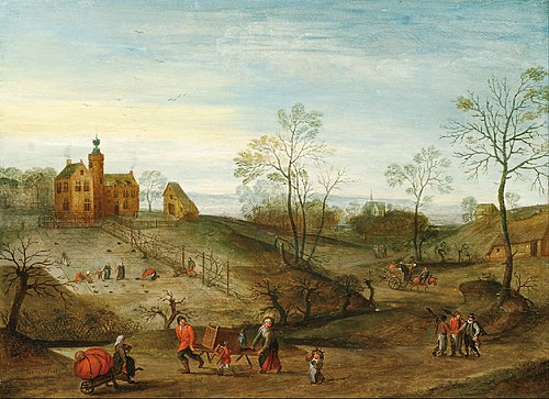 The preparations for winter in a panoramic landscape, 1546, Jacob Grimmer