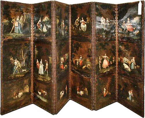 Group of Eighteen Landscapes with Animals and Figures (folding screen), , Antoine Watteau