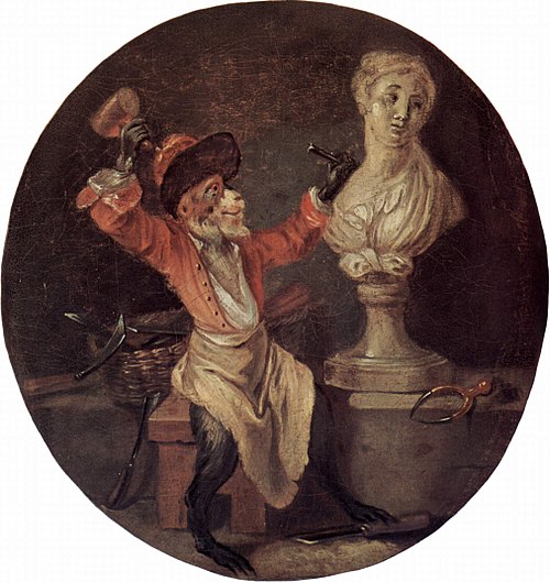 Le Singe sculpteur, 1710, Antoine Watteau