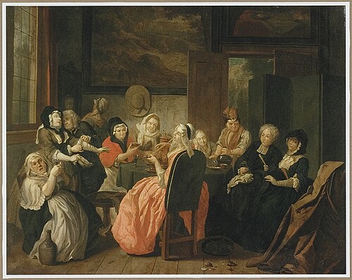 Elegant company drinking and smoking in an interior, 1760, Jan Josef Horemans