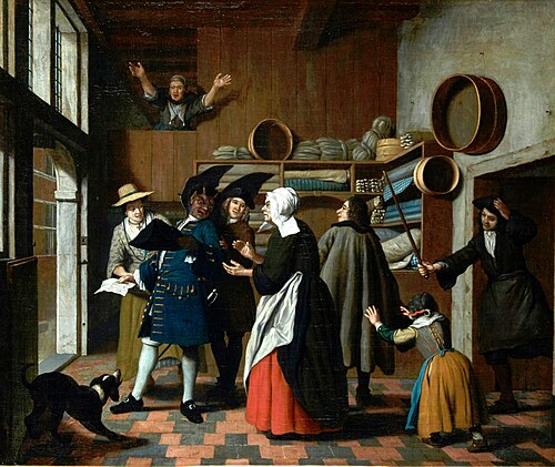 The devil as a tax-collector, being expelled from a store, 1752, Jan Josef Horemans