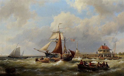 Muiden Harbour, Zuider Zee,  Holland, 1870, Hendrik Pieter Koekkoek