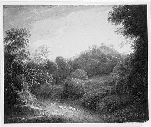 Italienische Hügellandschaft mit Bergstadt, 1807, Simon Warnberger