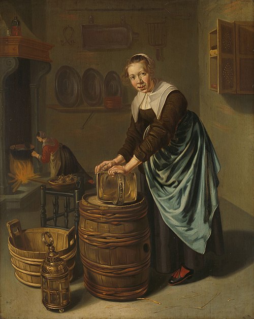 Woman scouring a vessel, 1650, Willem van Odekercken