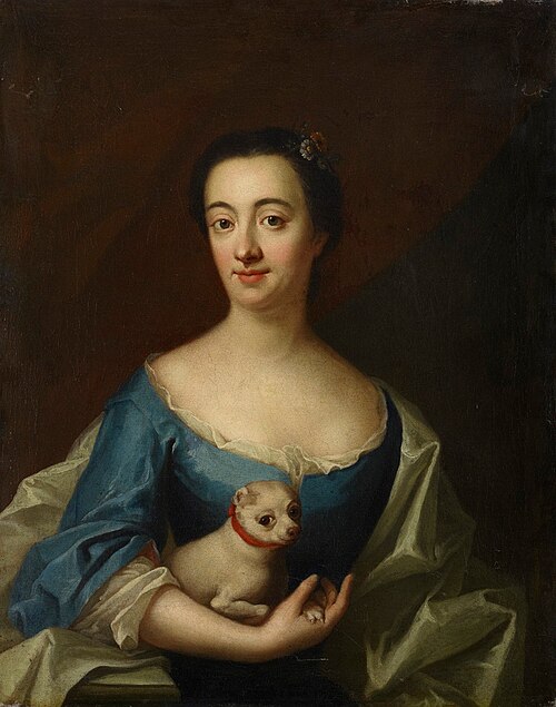 Portrait with a lady with lapdog, 1750, Johan Henrik Scheffel