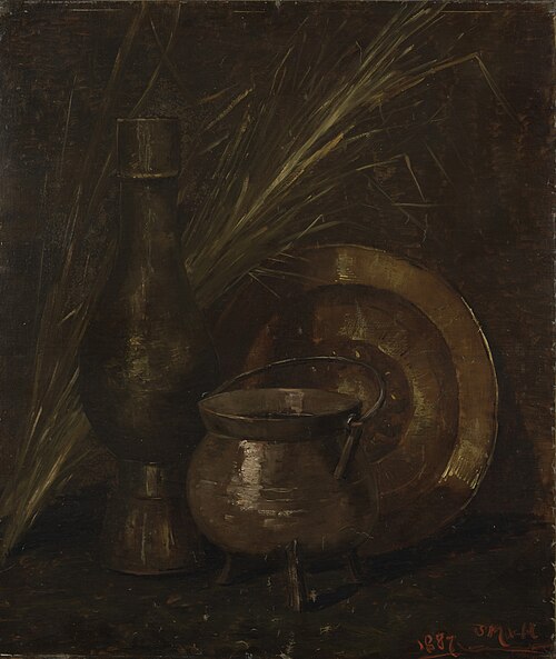 Bronze pot, brass dish and vase, 1887, Sina Mesdag-van Houten
