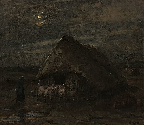 Heath with a Sheep-Fold in Moonlight, 1850, Sina Mesdag-van Houten