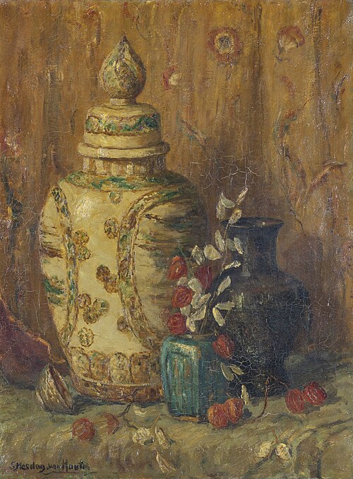 Stilleven met porseleinen pot en judaspenning, 1881, Sina Mesdag-van Houten